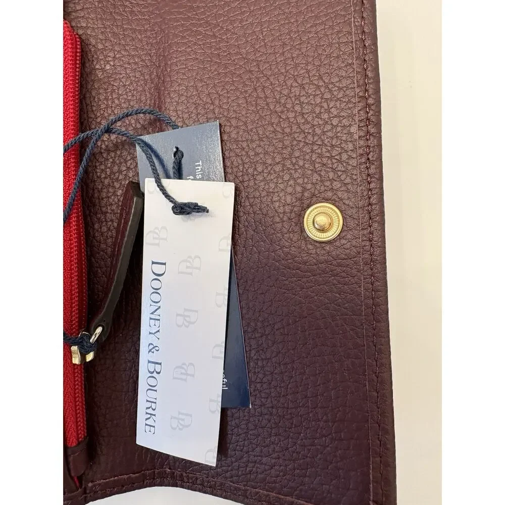 Dooney & Bourke Pebbled Leather Trifold Wallet Burgundy New In Box 6x4